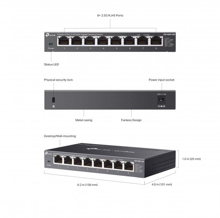 Imagine Switch 8 porturi 2.5G Unmanaged Omada, TP-LINK DS108G-M2